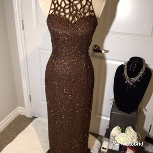 Vintage Brown Beaded Gown - GUC